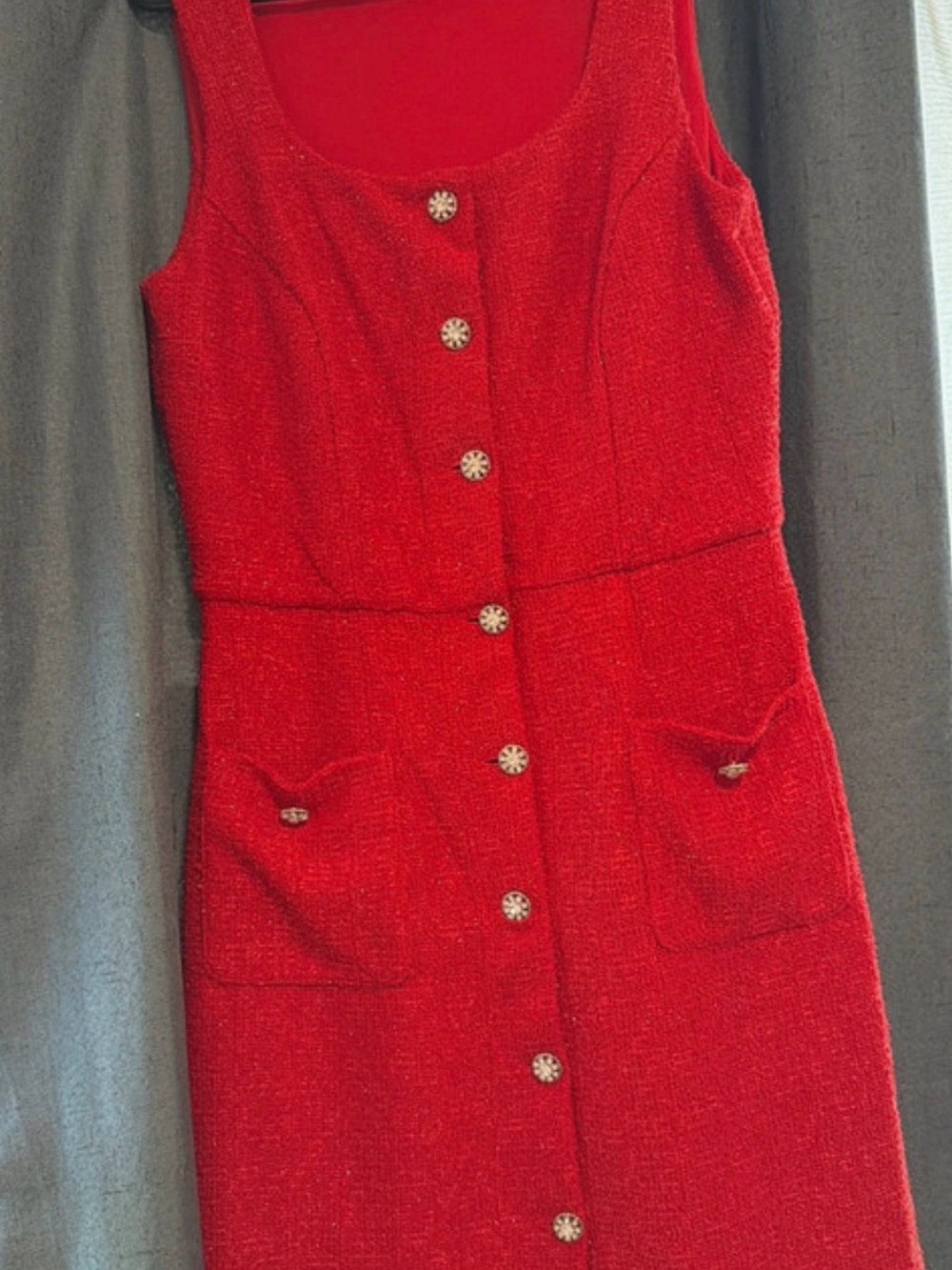 Taylor Red Sleeveless Button-Front Tweed Dress